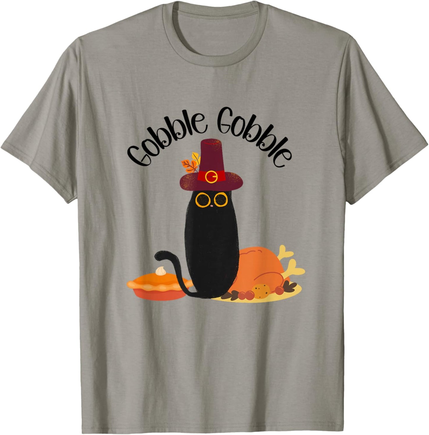Thanksgiving Black Cat Gobble Gobble Cat Men Women Kids T-Shirt - T-Shirt | Sand