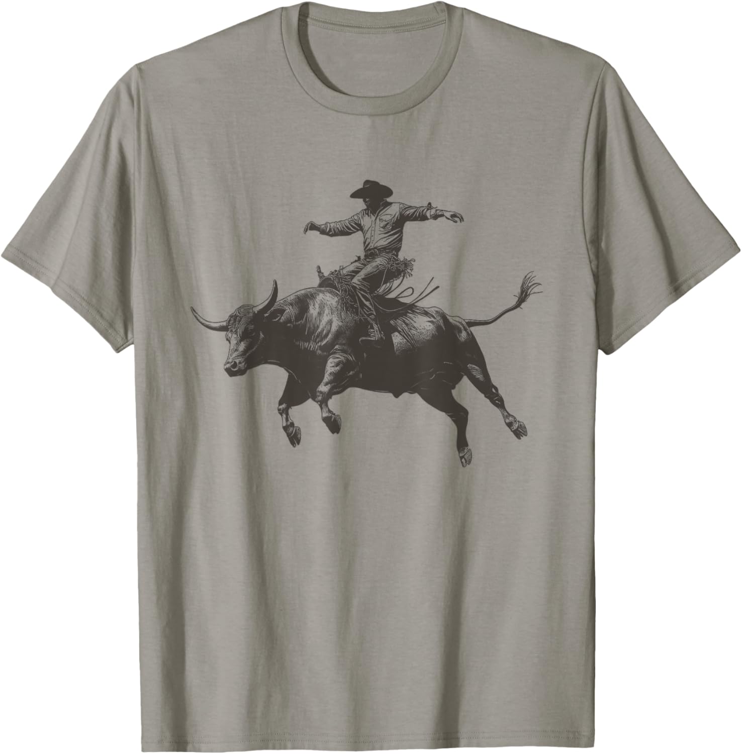 Vintage Cowboy Festival Country Music Concert Grey Cowboy Riding Bull - -Adults & Kids - Short Sleeve - Classic Fit - - Small T-Shirt - T-Shirt | Sand