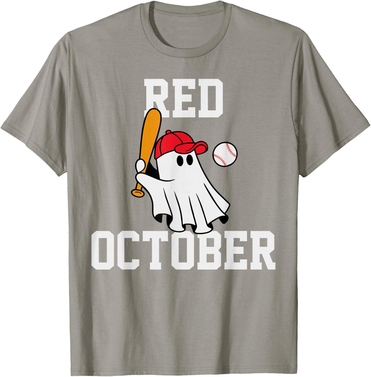 Funny Red October Halloween Ghost Playing Baseball Women Men T-Shirt - T-Shirt | Sand
