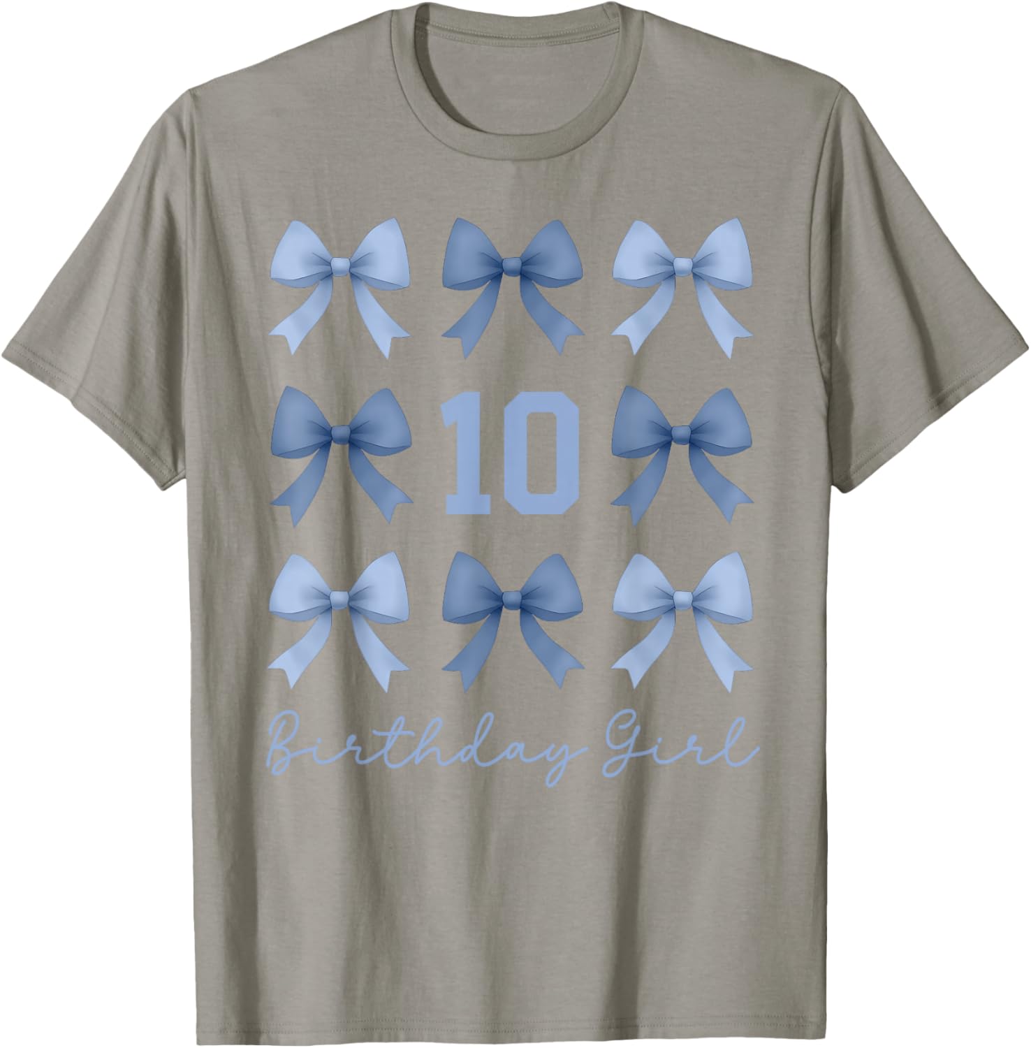 10th Birthday Girl Coquette Toile Blue Bow 10 Year Old Girl T-Shirt - T-Shirt | Sand