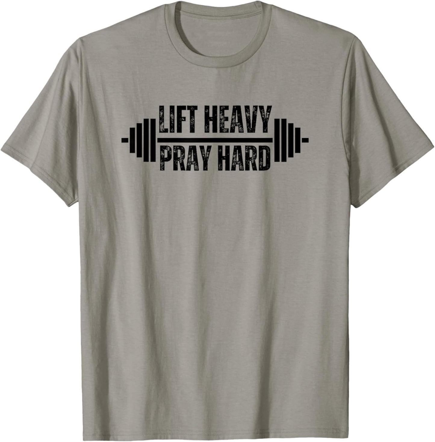 Lift Heavy Pray Hard Christian Weight Lifter Barbell Gym T-Shirt - T-Shirt | Sand