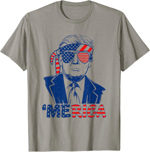 'MERICA TRUMP Happy 4th Of July Trump American Flag Funny Men T-Shirt - T-Shirt | Sand