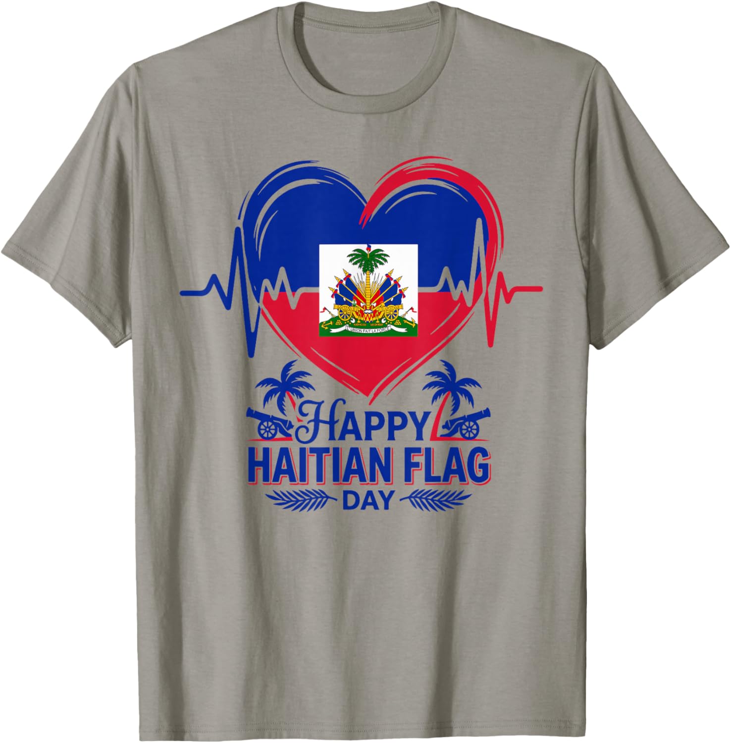 Fireworks Happy Haitian Flag Day Haiti Heartbeat Pride T-Shirt - T-Shirt | Sand