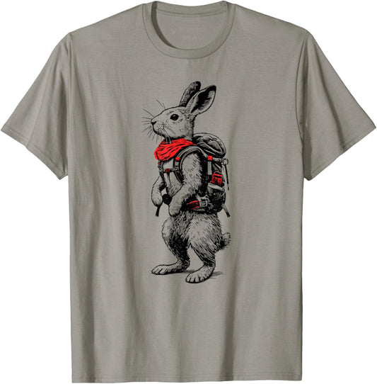 Hiking Jackrabbit Backpacking Animals Funny Cottagecore T-Shirt - T-Shirt | Sand