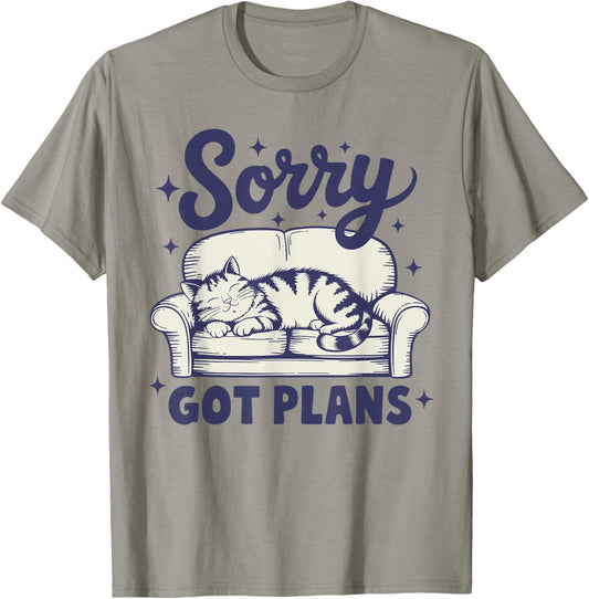 Sorry Got Plans Funny Cat Retro Cat Lovers Women Girls T-Shirt - T-Shirt | Sand