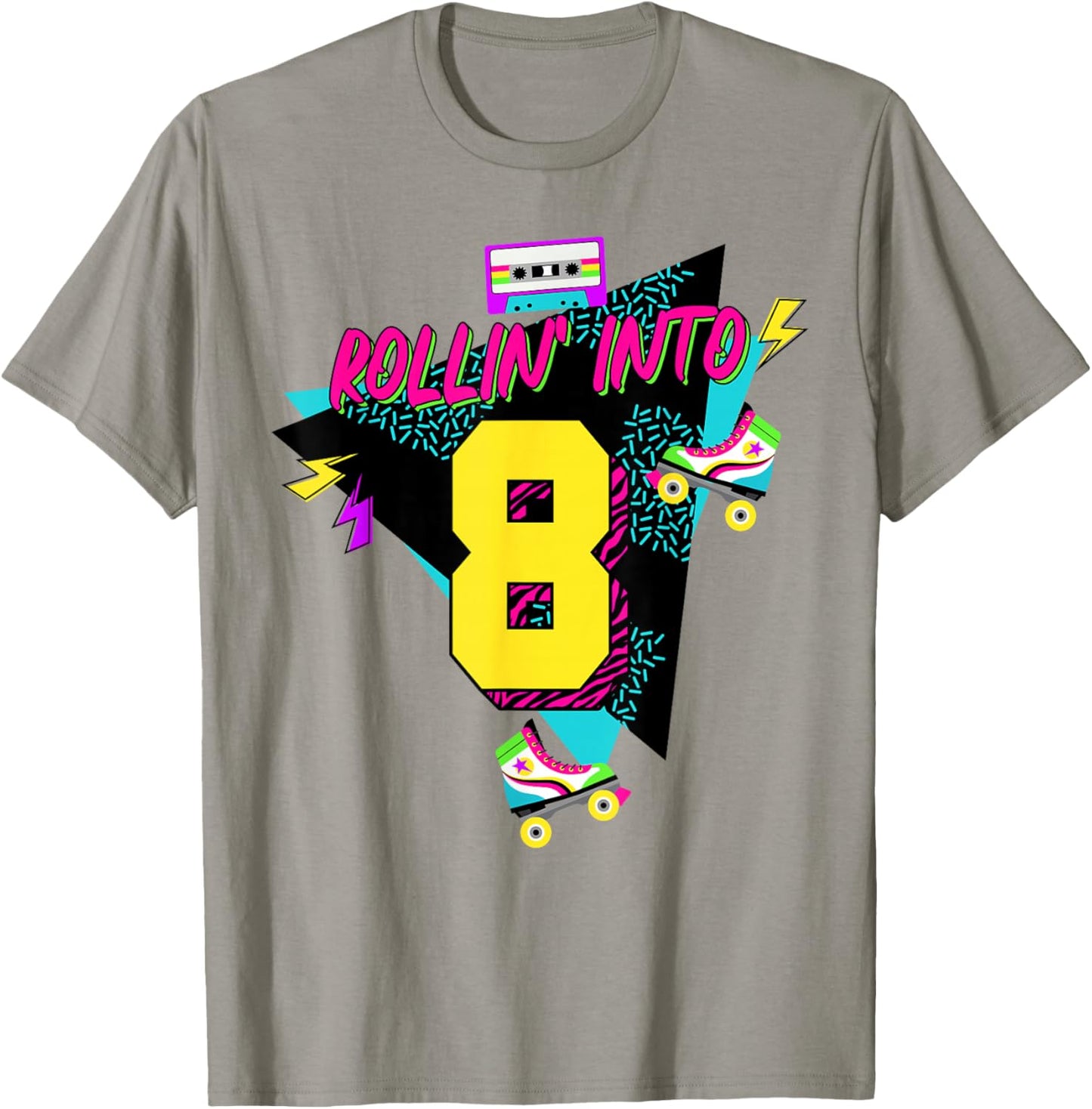 Rolling Into 8 Years Old Roller Skating Girl 8th Birthday T-Shirt - T-Shirt | Sand
