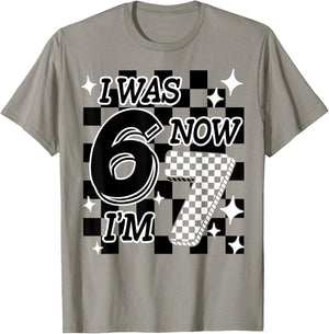 Funny Checkered I was 6 Now I'm 7 Birthday Girls Boys 67 T-Shirt - T-Shirt | Sand