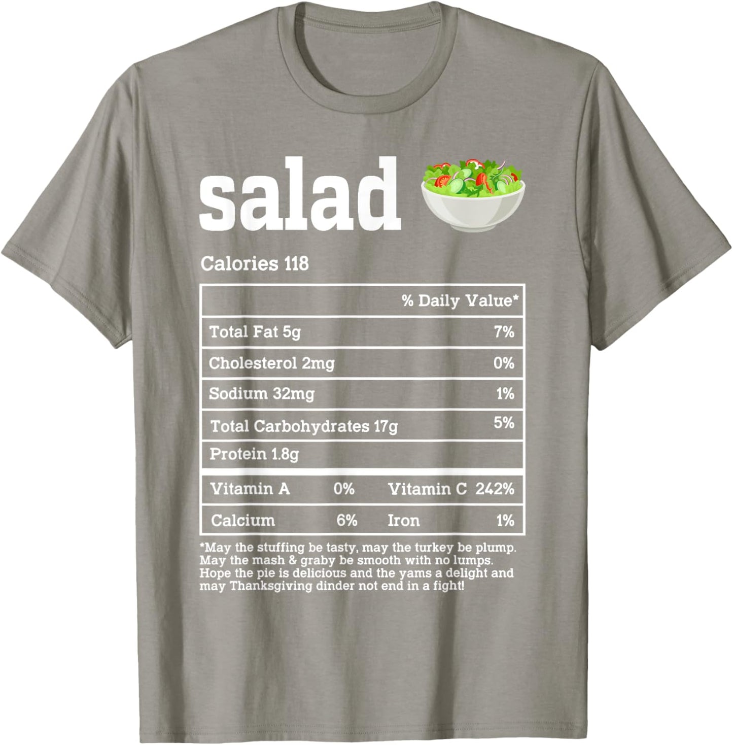Salad Nutrition Facts Thanksgiving Food Men Women Kids T-Shirt - T-Shirt | Sand