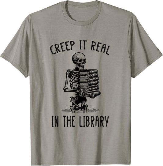 Funny Halloween Skeleton Pun Book Lover Library Joke T-Shirt - T-Shirt | Sand