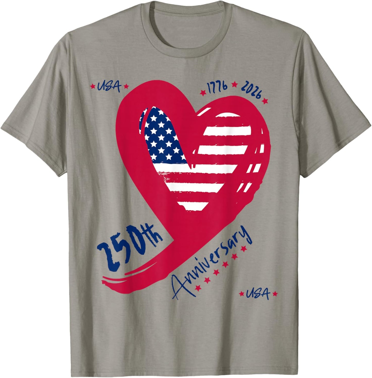 250th Anniversary America Patriotic USA Flag Heart 250 Years T-Shirt - T-Shirt | Sand