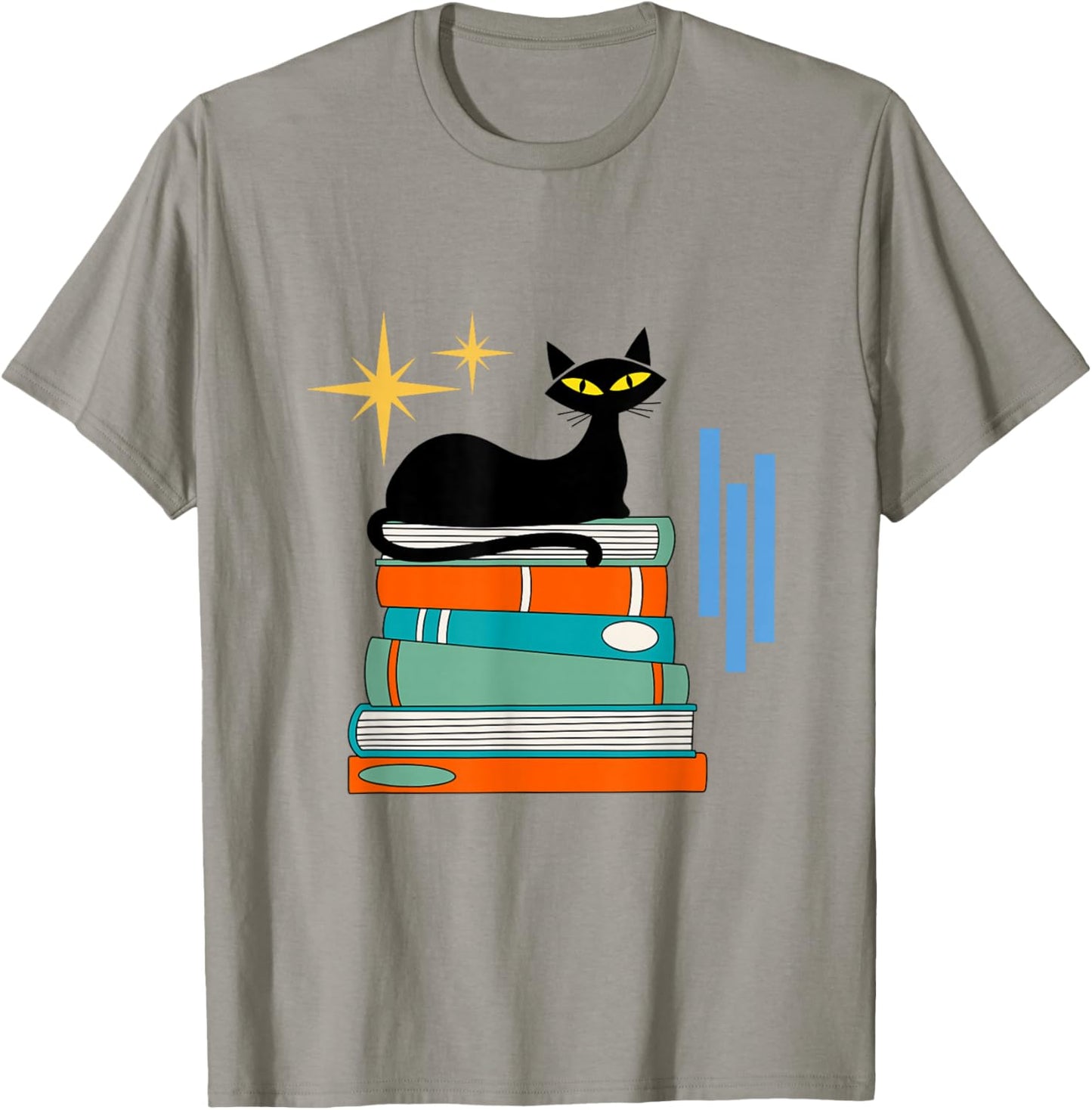 Cat and Books Retro Midcentury Mid Century Aesthetic T-Shirt - T-Shirt | Sand