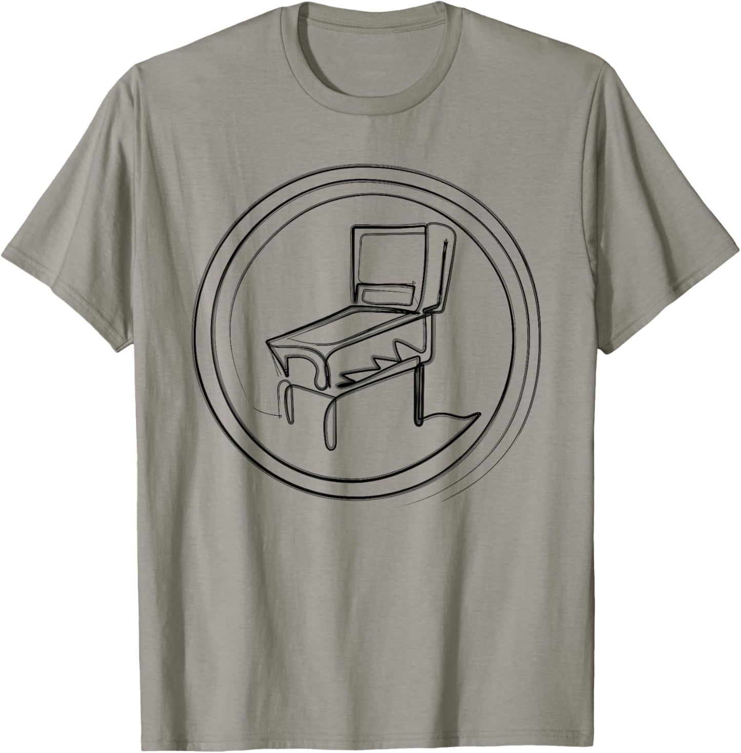 Pinball Machine Badge Minimalist One Line Drawing T-Shirt - T-Shirt | Sand