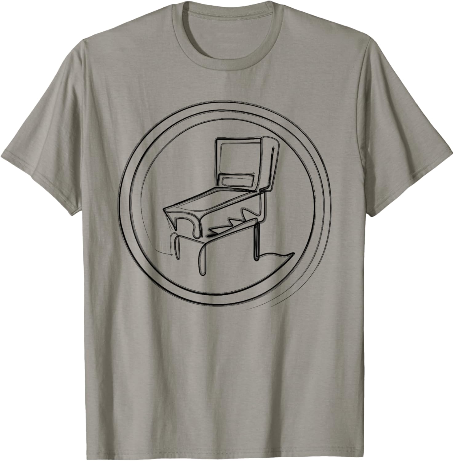 Pinball Machine Badge Minimalist One Line Drawing T-Shirt - T-Shirt | Sand