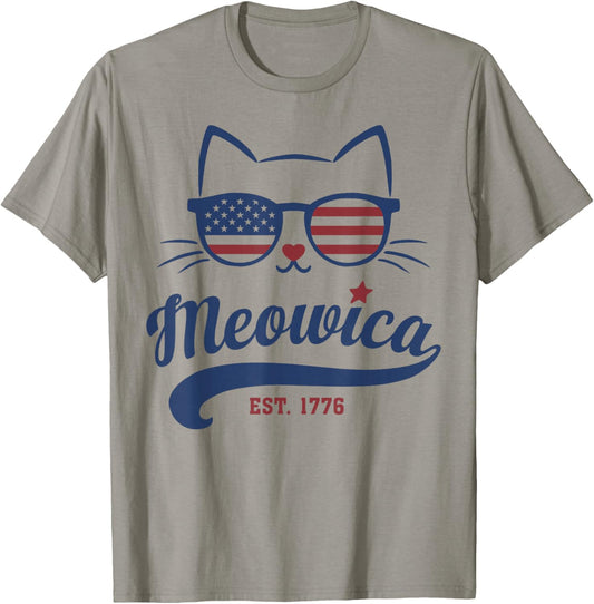 Meowica Cat Cute 4th of July USA T-Shirt - T-Shirt | Sand