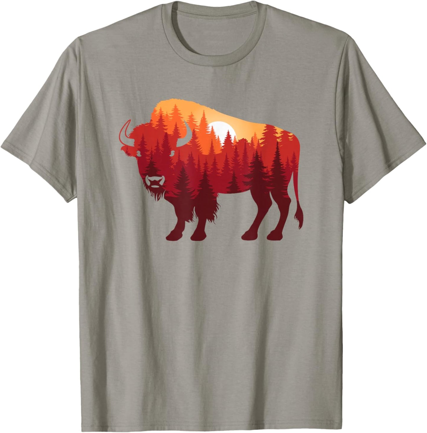 Buffalo Landscape Pine Tree Nature Bison Men Women T-Shirt - T-Shirt | Sand