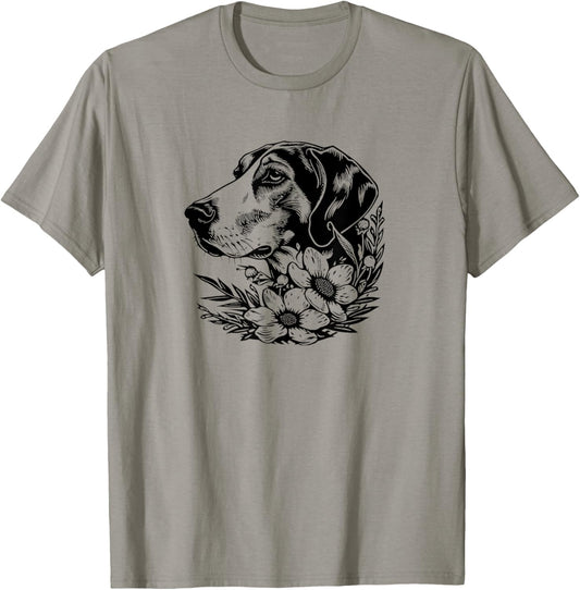 Cute Floral Illustration Art American Foxhound Lover T-Shirt - T-Shirt | Sand