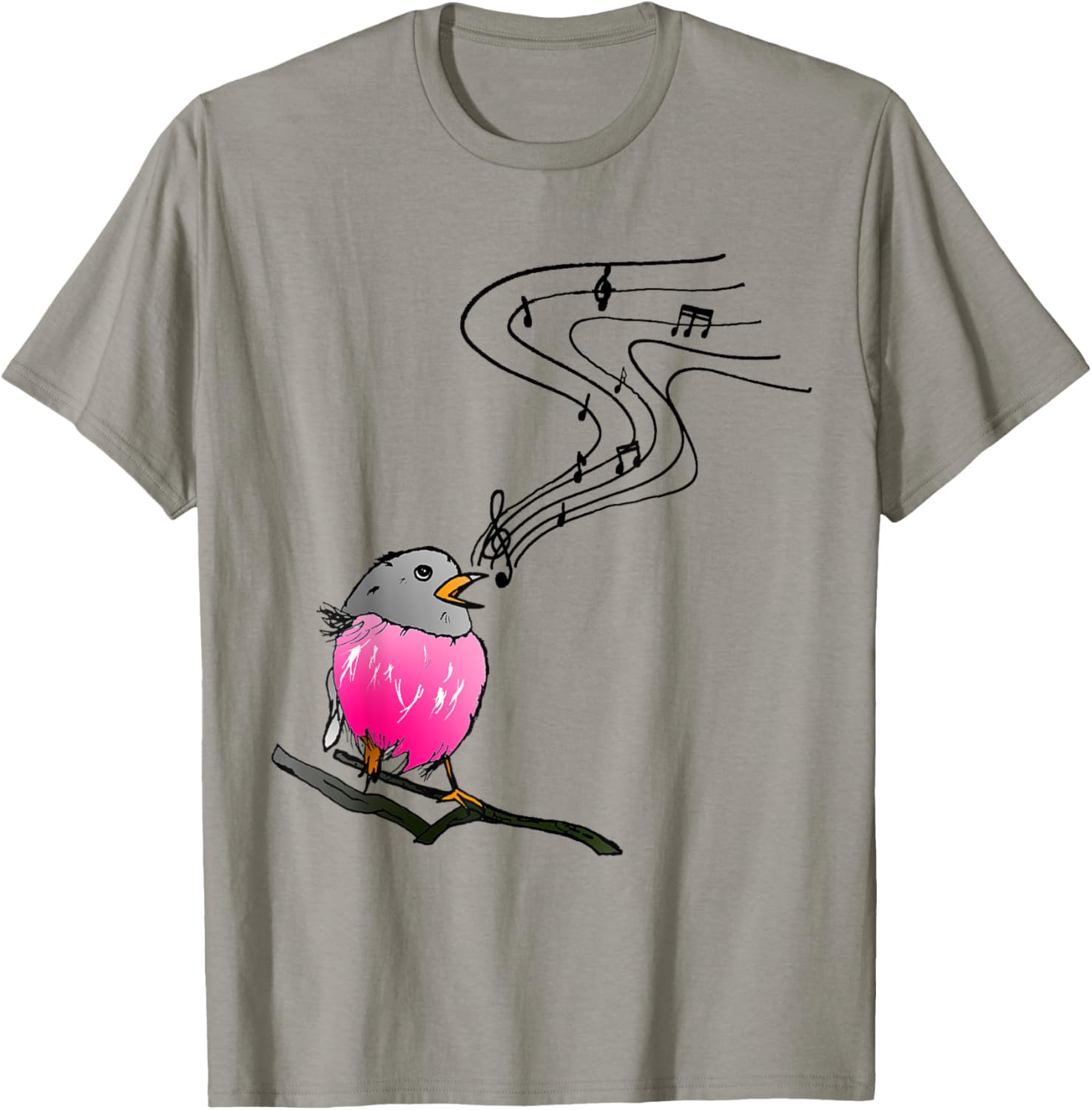 Singing bird classical music notes musician robin bird lover T-Shirt - T-Shirt | Sand