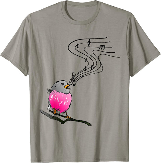 Singing bird classical music notes musician robin bird lover T-Shirt - T-Shirt | Sand