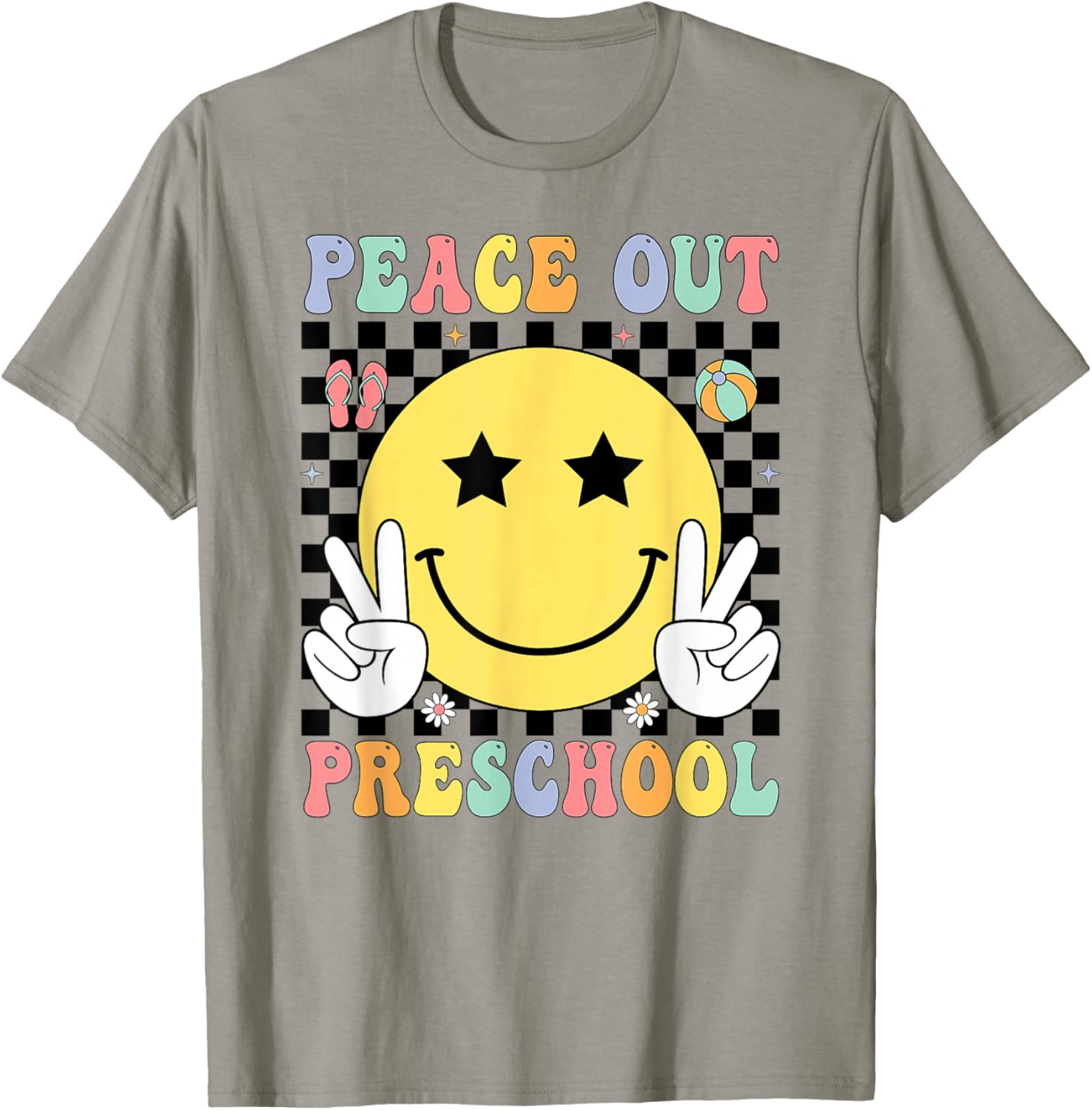 Peace Out Preschool Graduation Smile Face Last Day School T-Shirt - T-Shirt | Sand