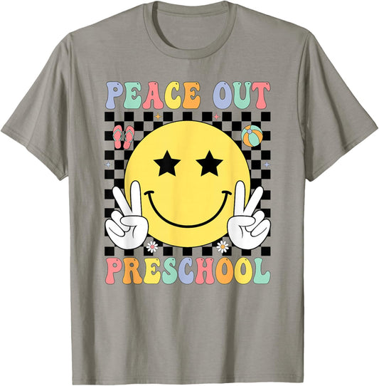 Peace Out Preschool Graduation Smile Face Last Day School T-Shirt - T-Shirt | Sand
