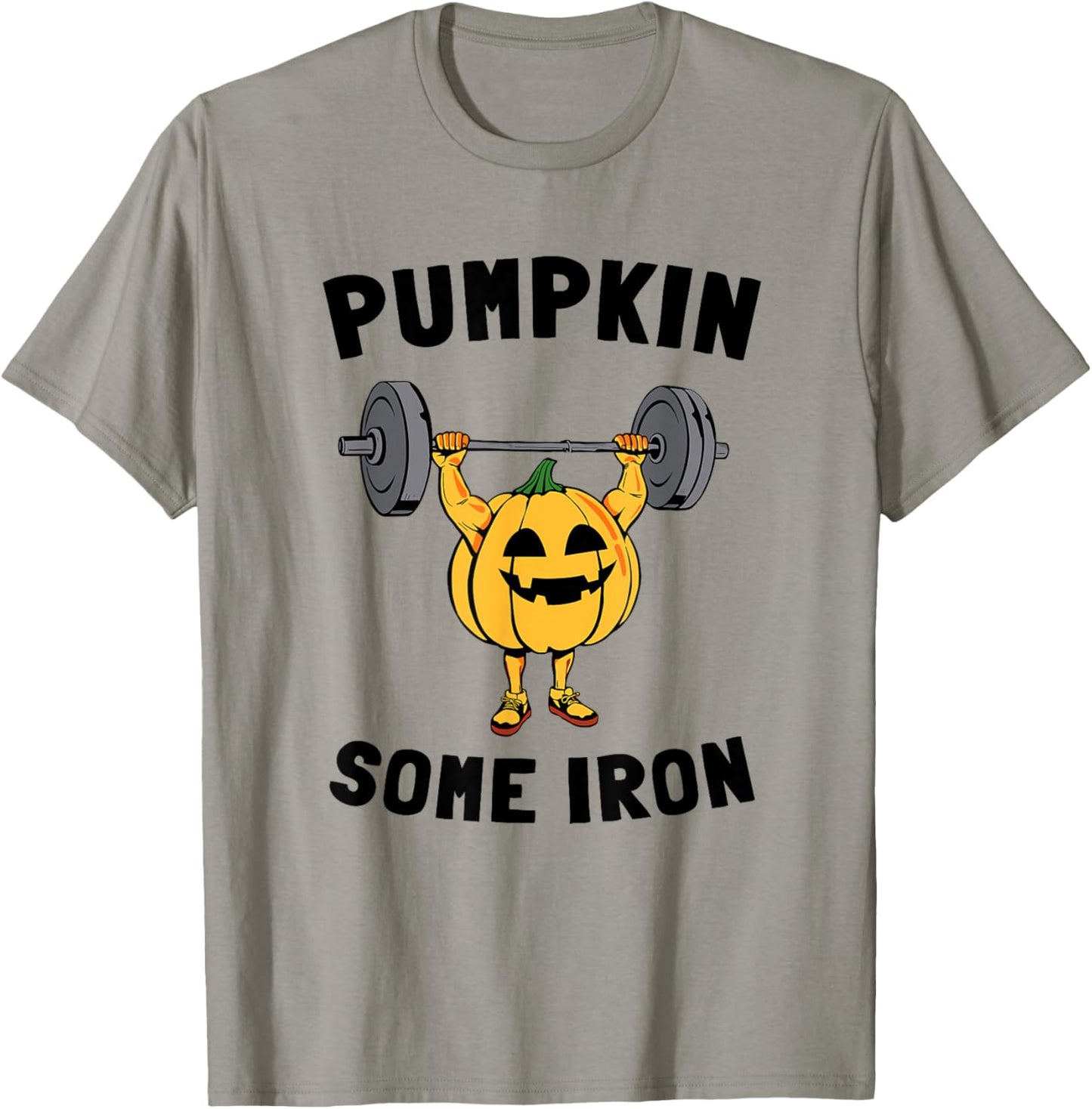 Pumpkin Some Iron Funny Halloween Gym Workout Lifting T-Shirt - T-Shirt | Sand