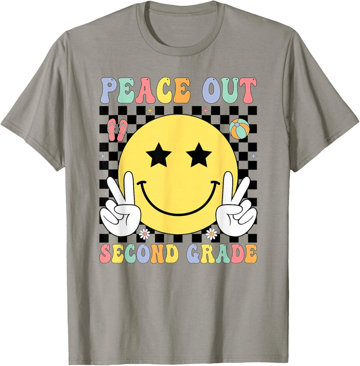 Peace Out Second Grade Graduation Smile Face Last Day School T-Shirt - T-Shirt | Sand