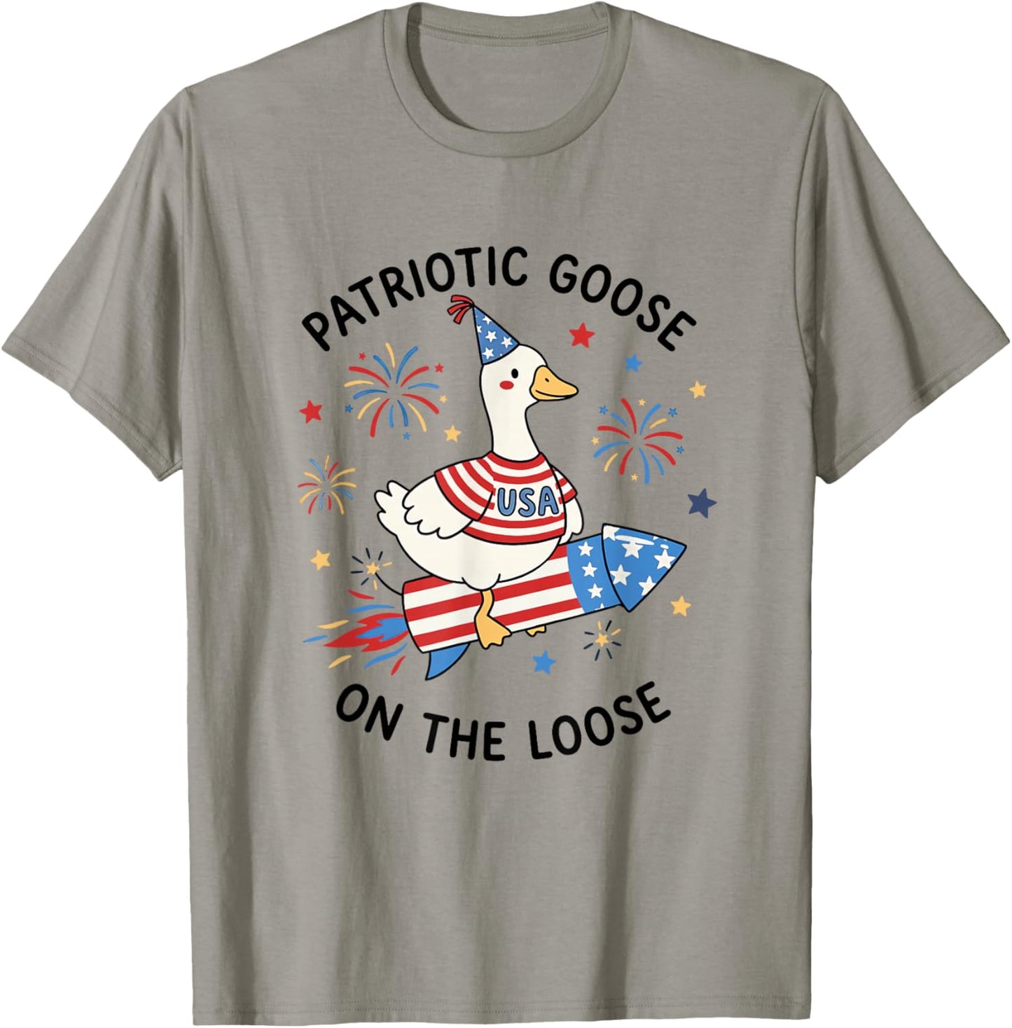 Patriotic Goose On-The-Loose USA 250th Anniversary July 4th T-Shirt - T-Shirt | Sand