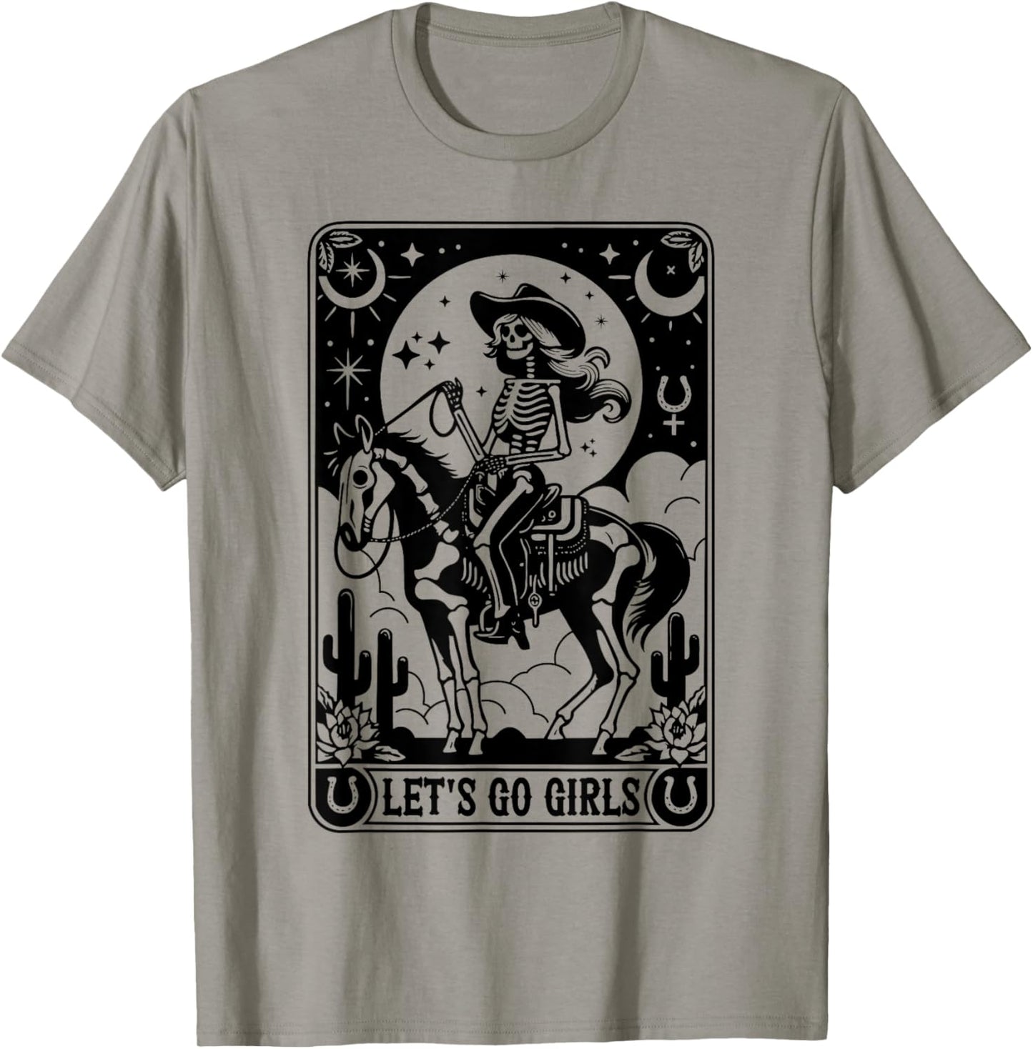 Let's Go Girls Skeleton Cowgirl Tarot Card Bachelorette T-Shirt - T-Shirt | Sand