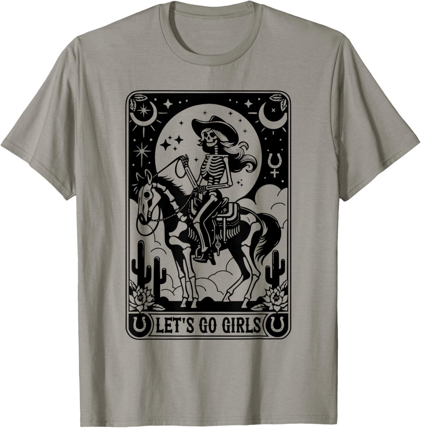 Let's Go Girls Skeleton Cowgirl Tarot Card Bachelorette T-Shirt - T-Shirt | Sand