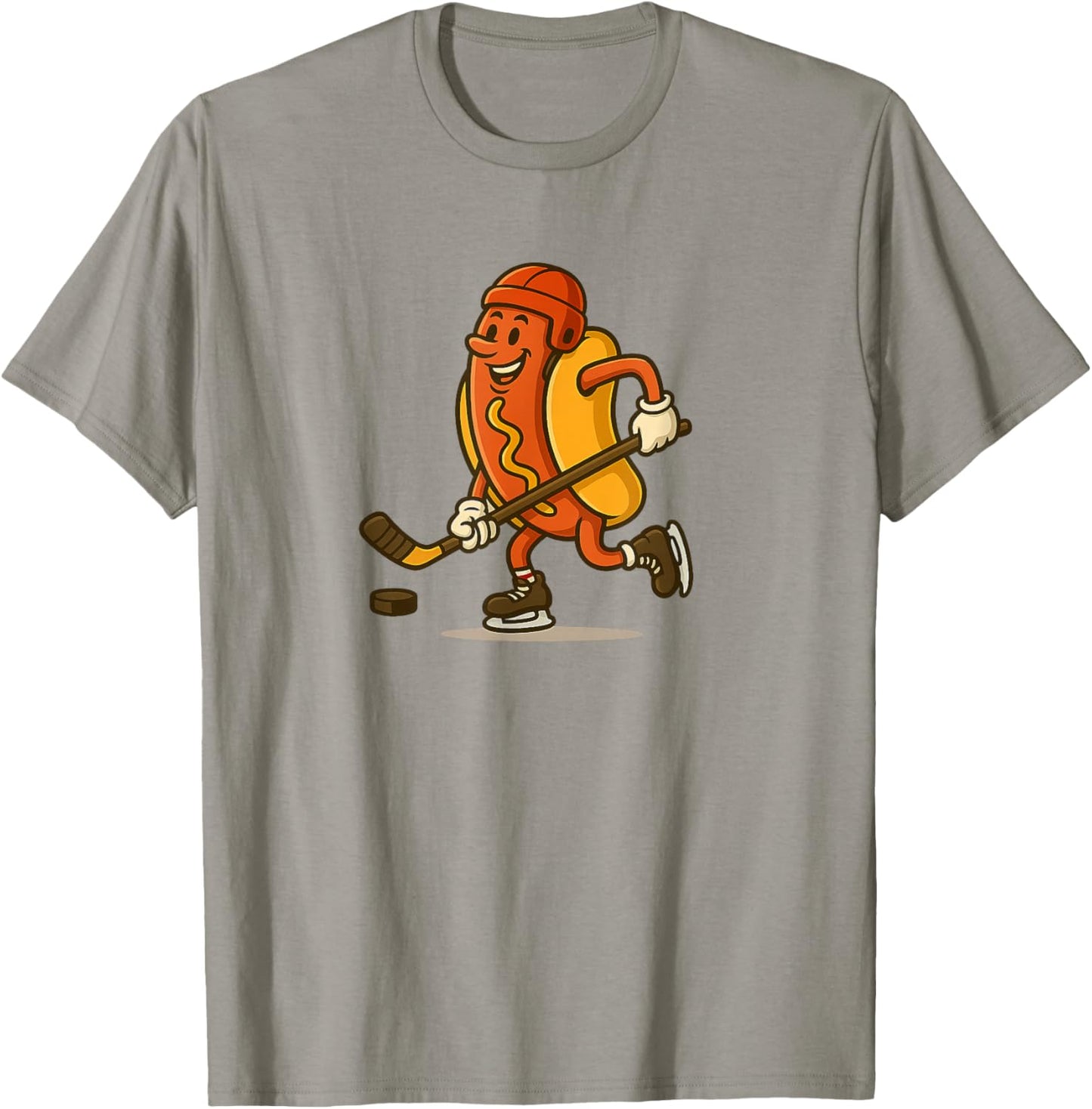 Funny Hot Dog Hockey Player Cartoon Mascot Art T-Shirt - T-Shirt | Sand