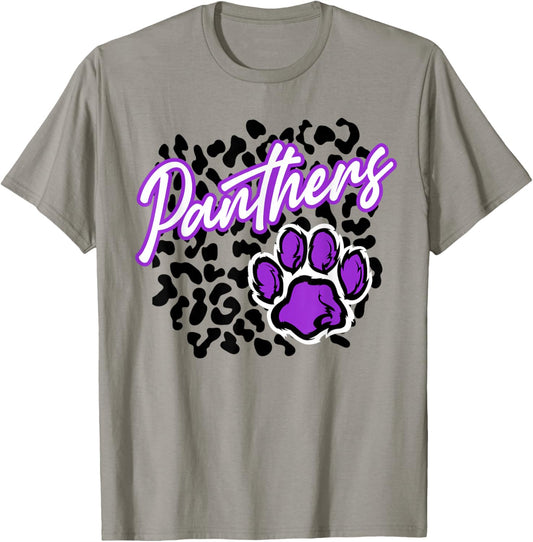 Panthers Leopard Print Paw Purple Panther Pride School T-Shirt - T-Shirt | Sand