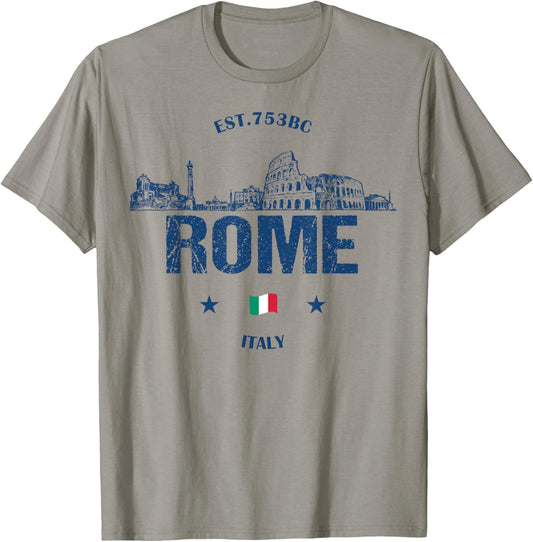 Rome Historical Landmarks Vintage Italy Flag T-Shirt - T-Shirt | Sand