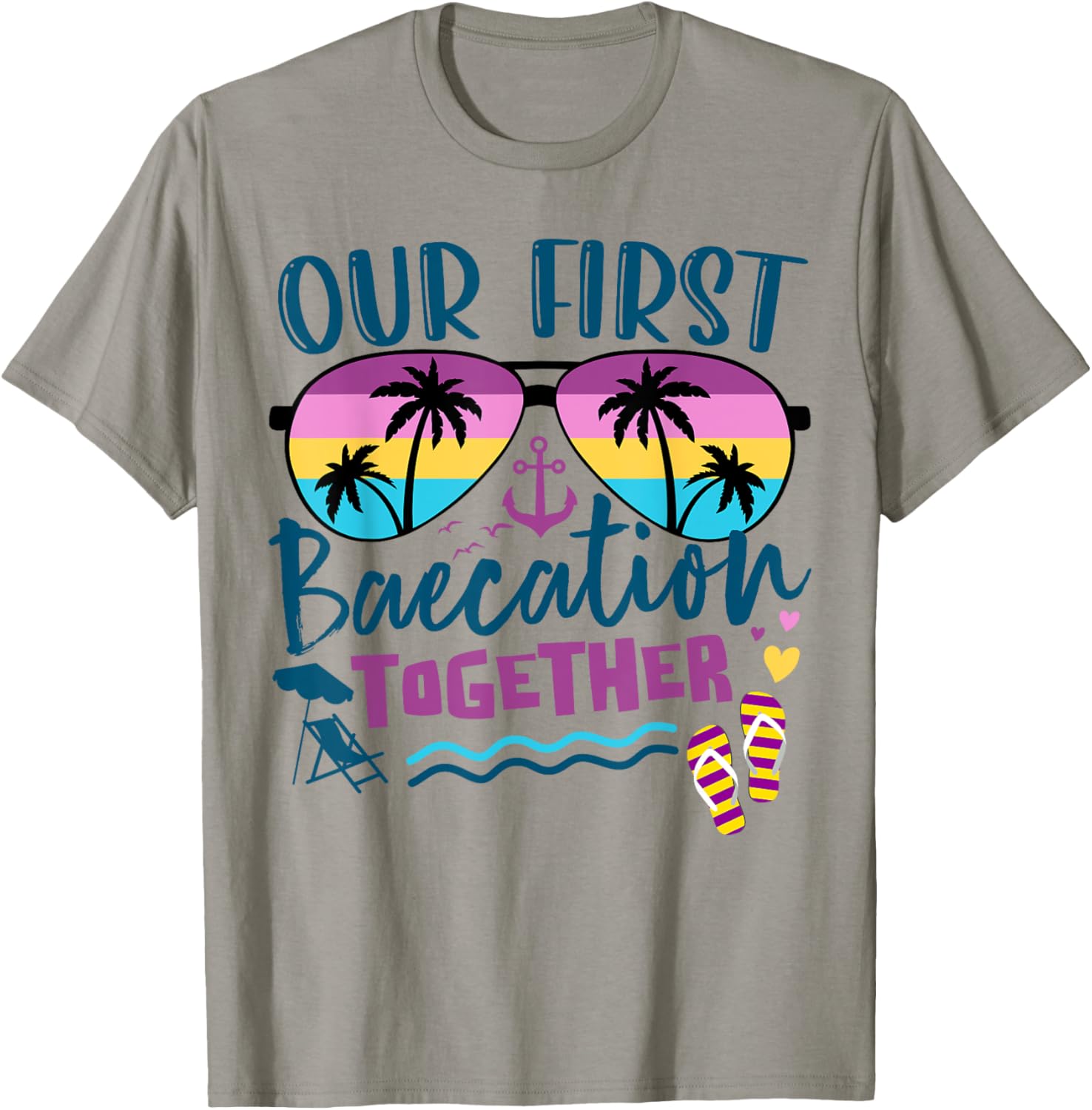 Our First Baecation 2025 Matching Couples Romantic Vacation T-Shirt - T-Shirt | Sand