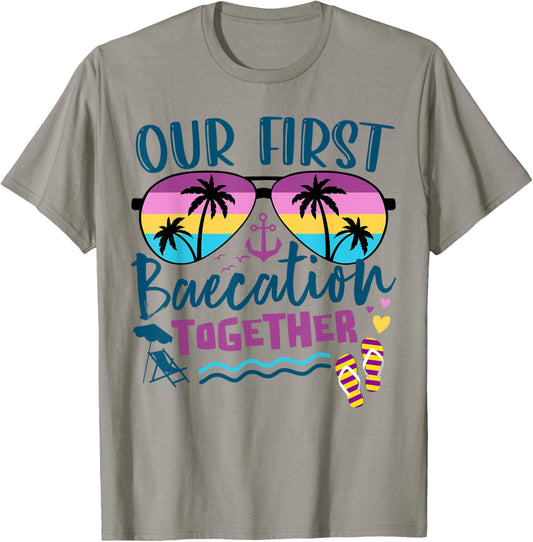 Our First Baecation 2025 Matching Couples Romantic Vacation T-Shirt - T-Shirt | Sand