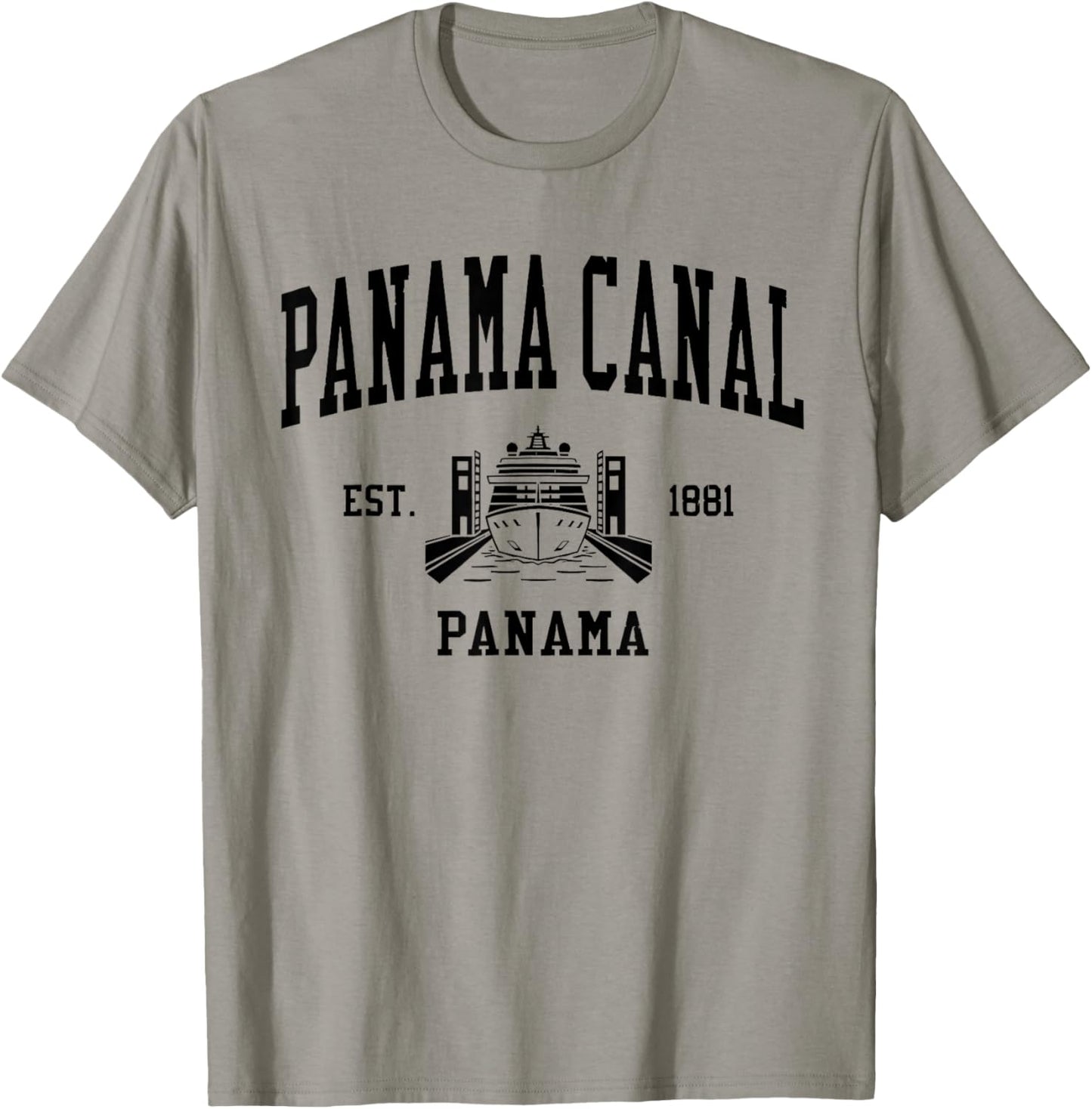 Retro Panama Canal Cruising, Ship in Locks, Vintage Graphic T-Shirt - T-Shirt | Sand