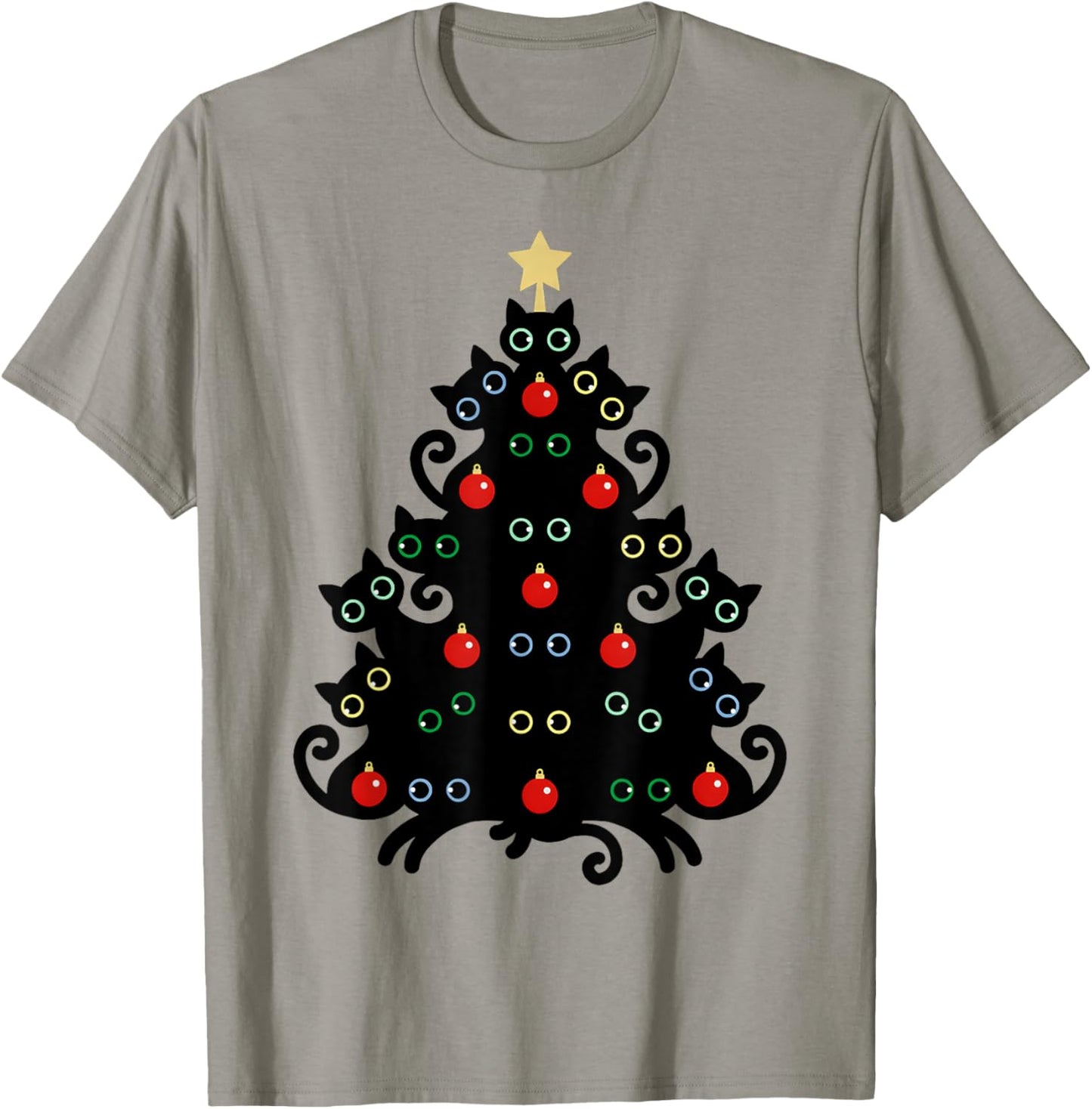 Cat Christmas Tree X-Mas Holiday Kitten Funny Black Cats Men Women Kids T-Shirt - T-Shirt | Sand
