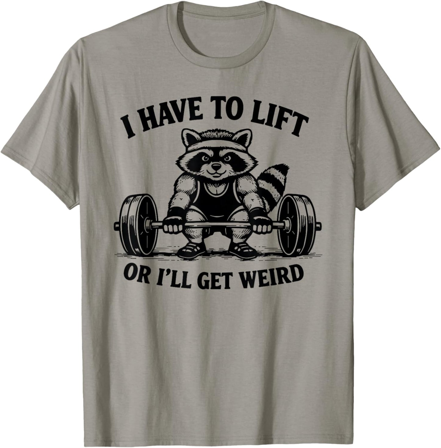 Funny Raccoon Gym Workout Weightlifting T-Shirt - T-Shirt | Sand