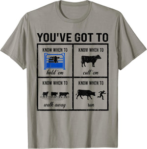 Know When to Hold 'Em Cow Funny Rancher T-Shirt - T-Shirt | Sand