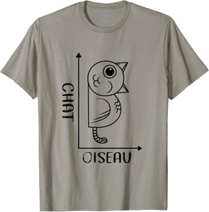 Bird Cat Optical Illusion Math Graphic Drawing Funny T-Shirt - T-Shirt | Sand