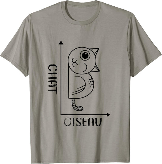 Bird Cat Optical Illusion Math Graphic Drawing Funny T-Shirt - T-Shirt | Sand