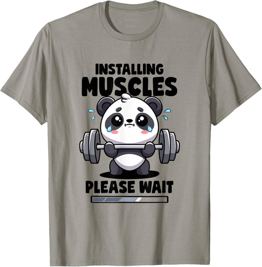 Installing Muscles Please Wait Panda Lifting Gym Quote Panda T-Shirt - T-Shirt | Sand