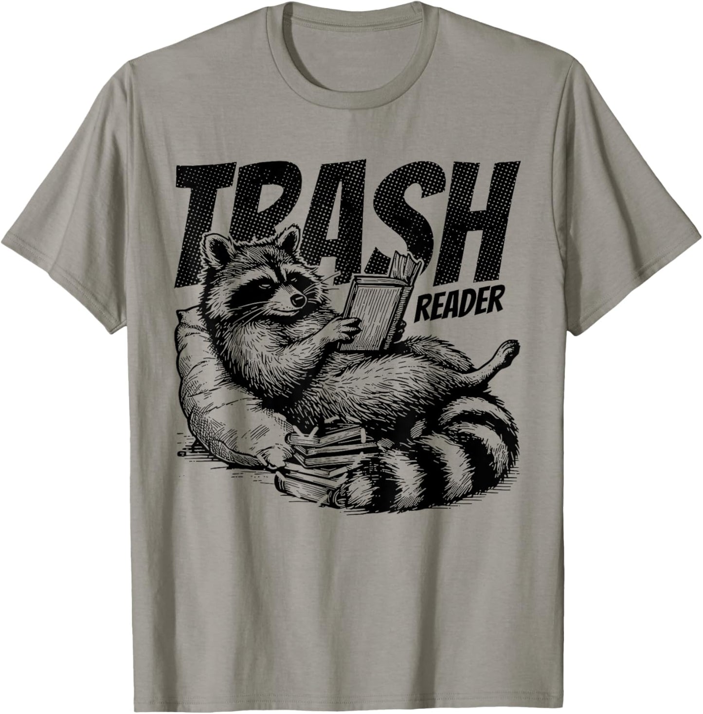 Trash Reader Funny Raccoon Reading Book Bookish Apparel T-Shirt - T-Shirt | Sand