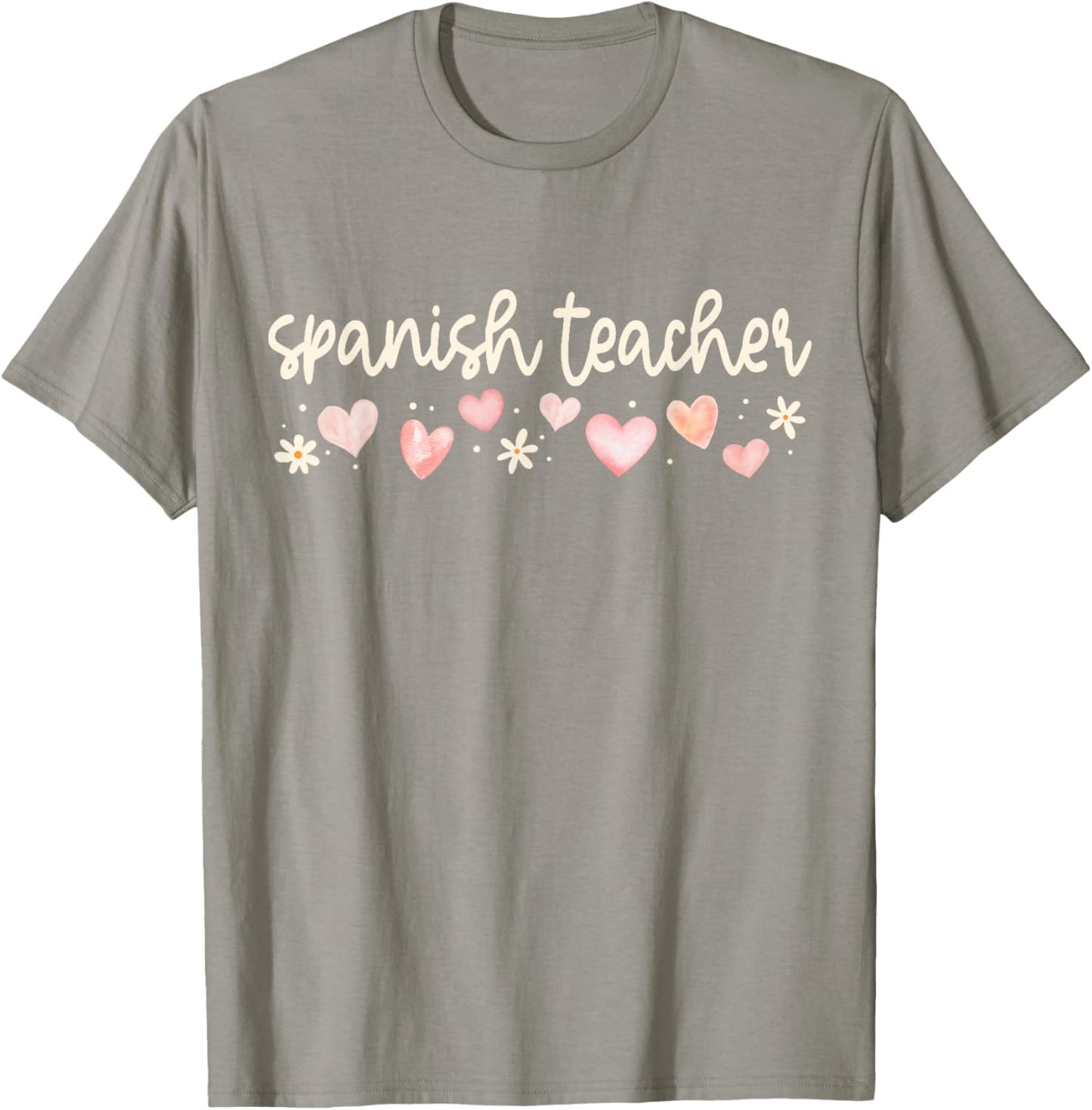 Spanish Teacher Valentines Day Bilingual Maestra Daisy Heart T-Shirt - T-Shirt | Sand