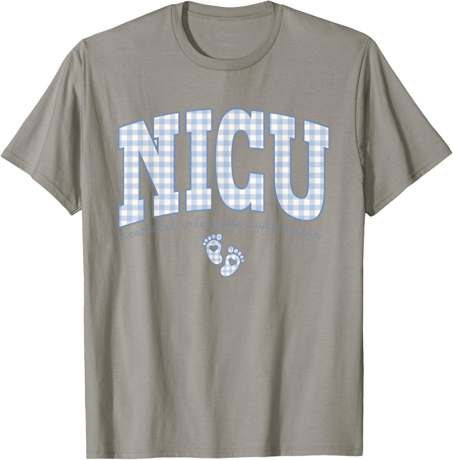 Women NICU Neonatal Intensive Care Nurse NICU Nurse Gingham T-Shirt - T-Shirt | Sand