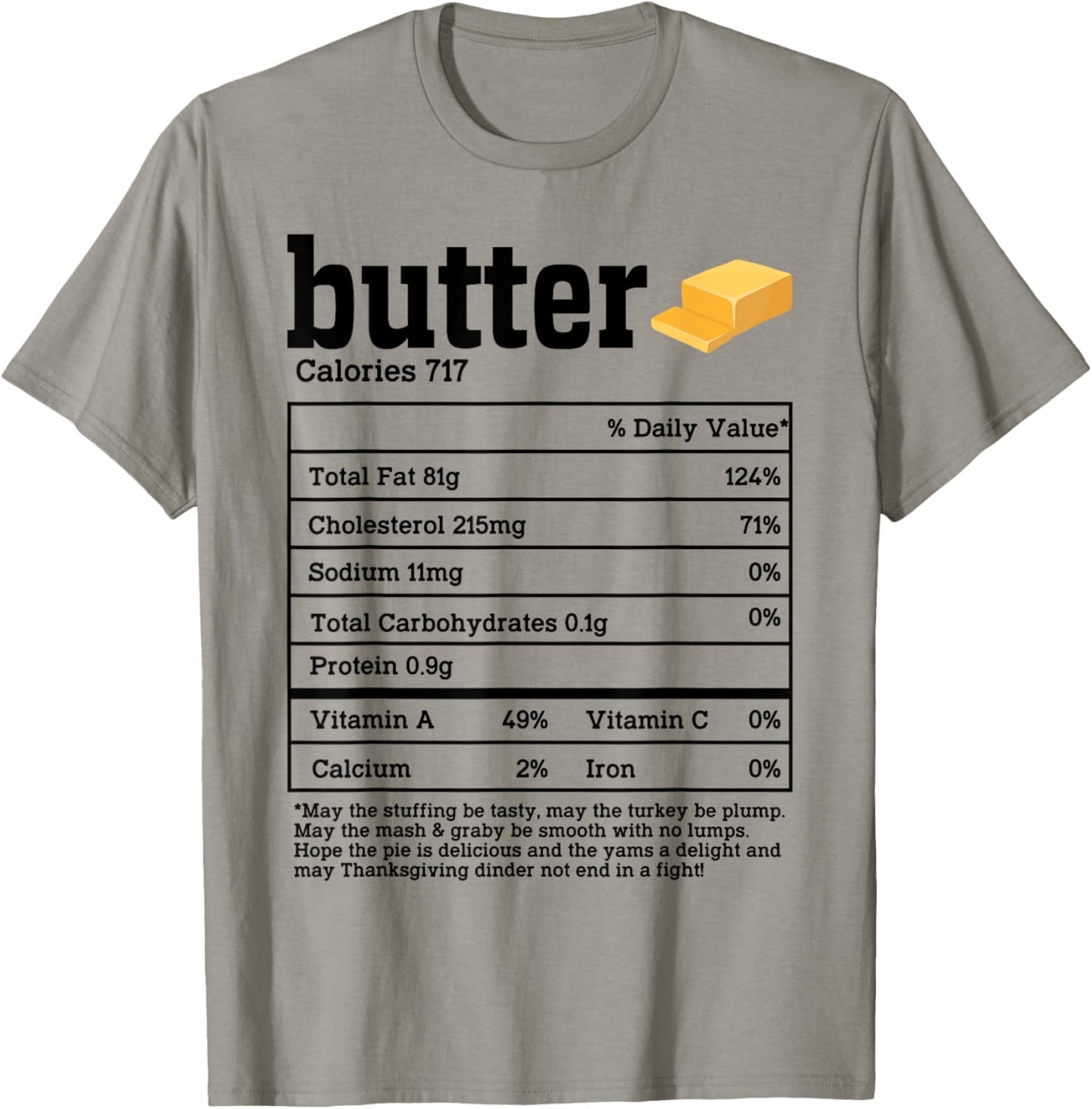 Butter Nutrition Facts Thanksgiving Food Men Women Kids T-Shirt - T-Shirt | Sand