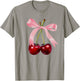 Cherry Graphic Pink Bow Red Aesthetic Cherries Summer Y2K Women Kids T-Shirt - T-Shirt | Sand