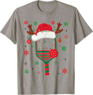 Pickleball Player Christmas Holiday Reindeer Xmas Women Men T-Shirt - T-Shirt | Sand