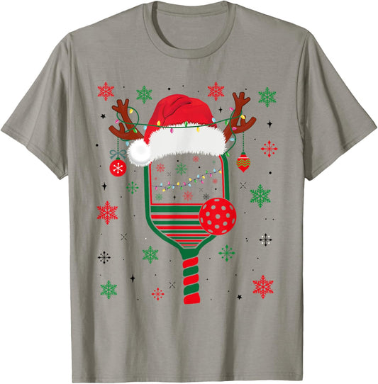 Pickleball Player Christmas Holiday Reindeer Xmas Women Men T-Shirt - T-Shirt | Sand