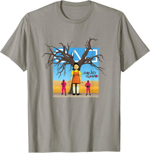 Squid Game 2 Doll & Guards In Red Light Green Light Field T-Shirt - T-Shirt | Sand