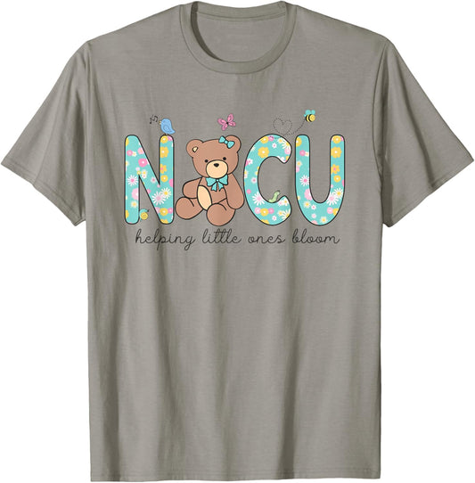 NICU Bear Spring NICU Nurse Helping Little Ones Bloom Work T-Shirt - T-Shirt | Sand